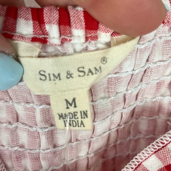 Sim & Sam Women's Top Red Gingham Strappy Crop Ruffle Smocked Summer Medium NWT - Picture 6 of 7